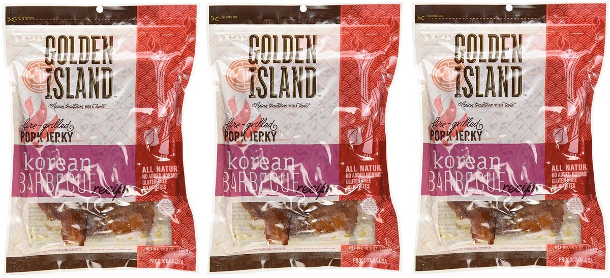 Golden Island Natural Style Pork Jerky, Korean Barbecue Recipe, 14.5oz (Pack of 3)