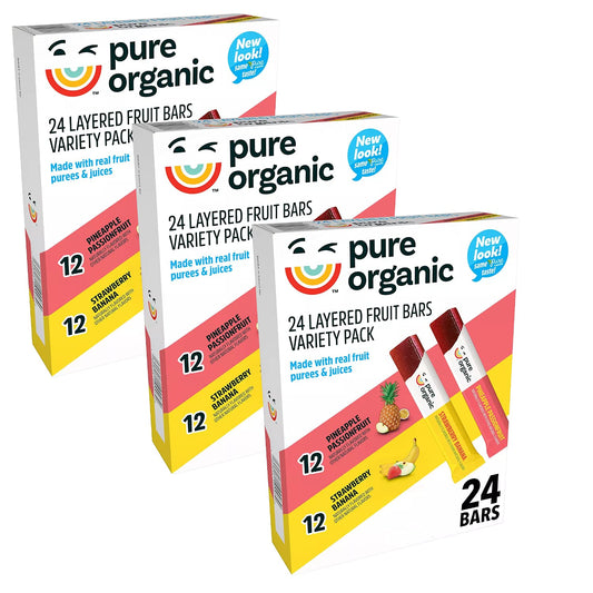 Pure Organic Layered Fruit Bars, Made With Fresh Real Fruit Purees and Juices Variety Convenient Pack - By Gourmet Kitchn (0.63 oz - 24 ct ) (3 - Pack)
