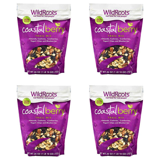 Wild Roots 100% Natural Trail Mix Coastal Berry Blend Special Value 4 PacK (26 oz Each)