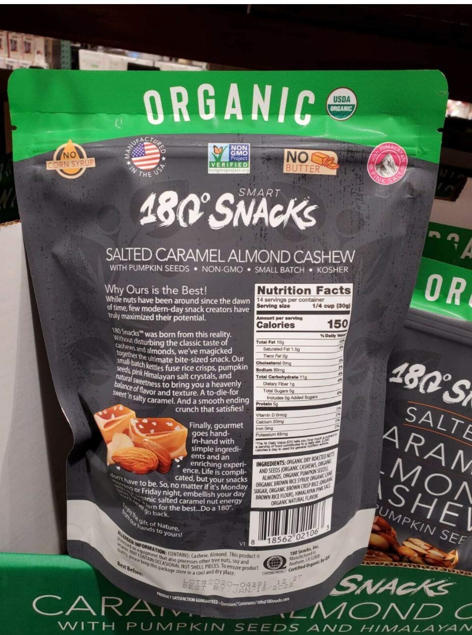 Organic 180 Snacks Salted Caramel Almond Cashews With Pumpkin Seeds 15 Ounce