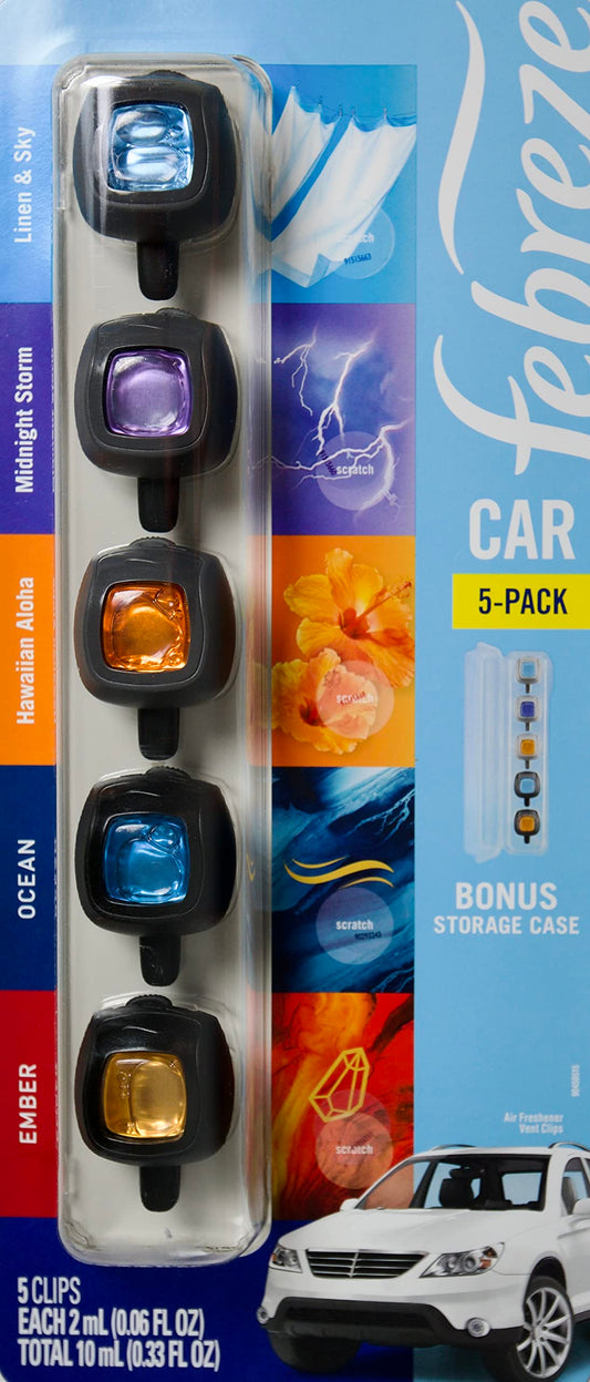 Febreze Mixed Scents Air Freshener, 5 Car Vent Clips, 5 Count (Pack of 1)
