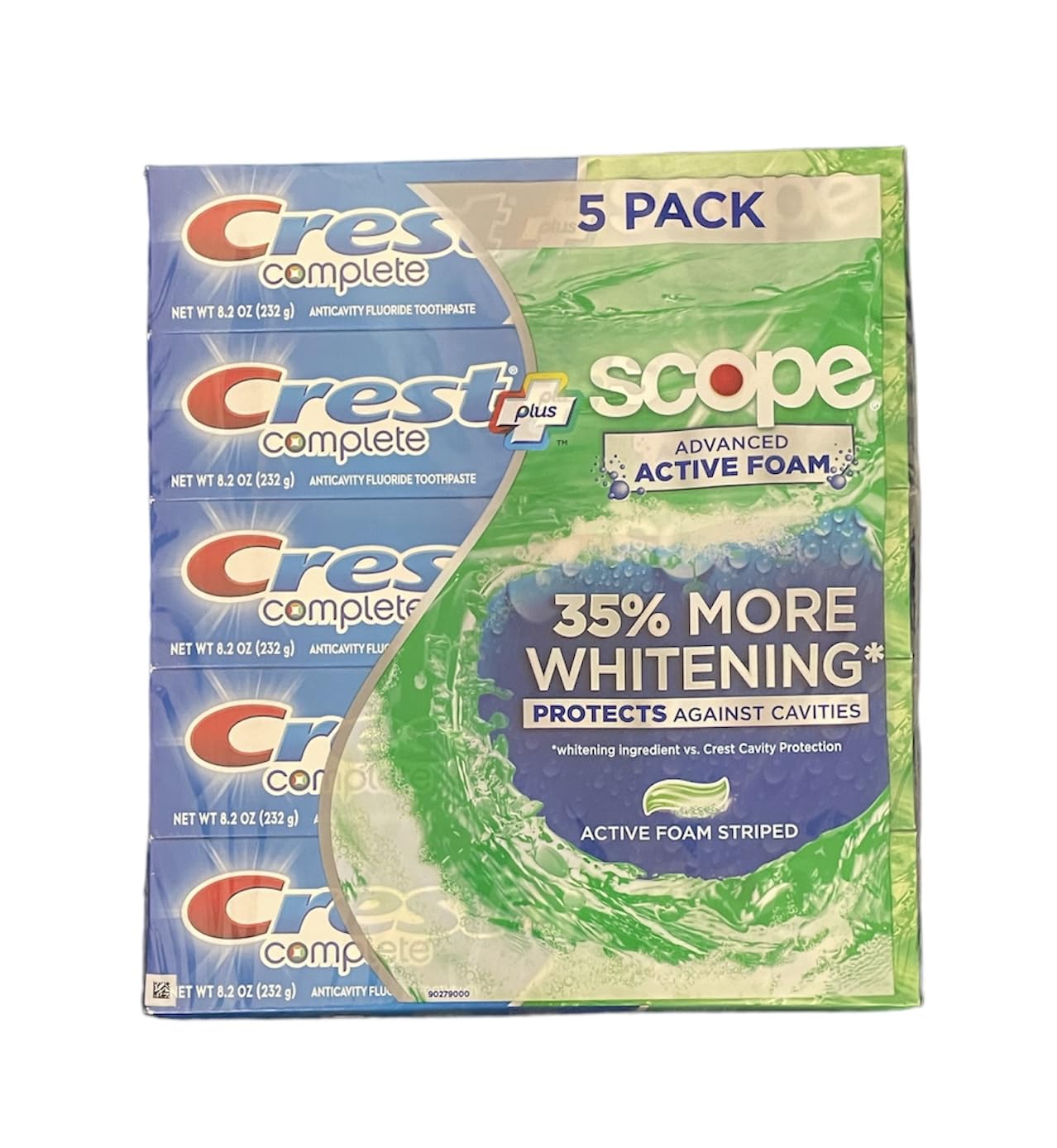 Crest Complete Toothpaste Plus Scope Advanced Active Foam, Striped, 8.2 Ounce (Pack of 5)