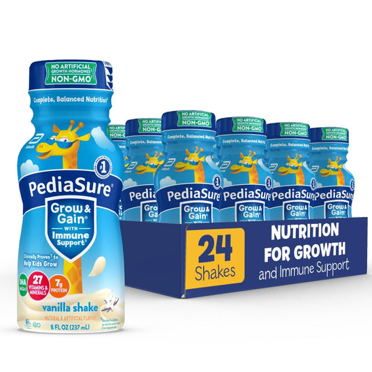 PediaSure Grow & Gain With Immune Support, Kids Protein Shake, Vanilla, 8-fl-oz Bottle, 24 Shakes