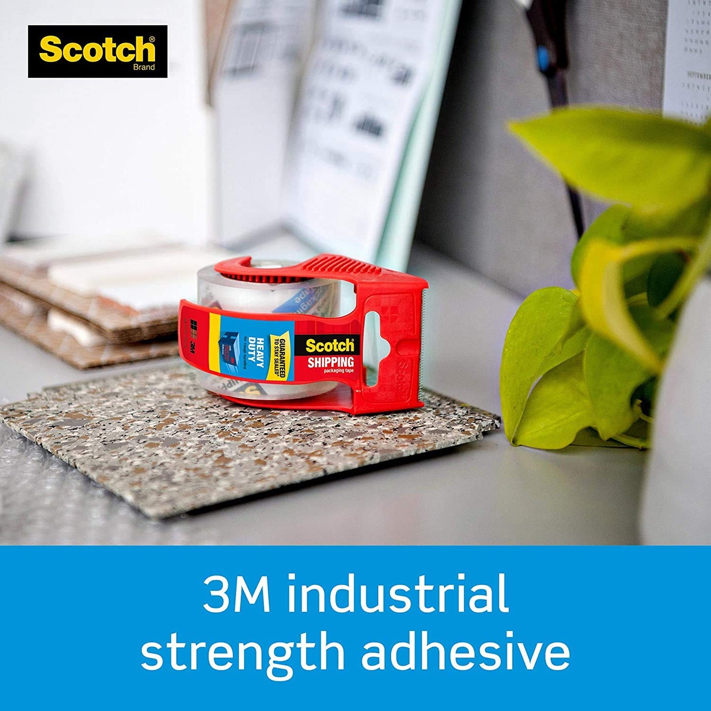 Scotch Heavy Duty Shipping Packaging Tape with Dispenser, Clear, 1.88 in x 22.2 yd (1.5 in Core), 6 Rolls – Strong Adhesive Tape for Moving, Packing & Mailing, One-Strip Seal, 3 mil Thick