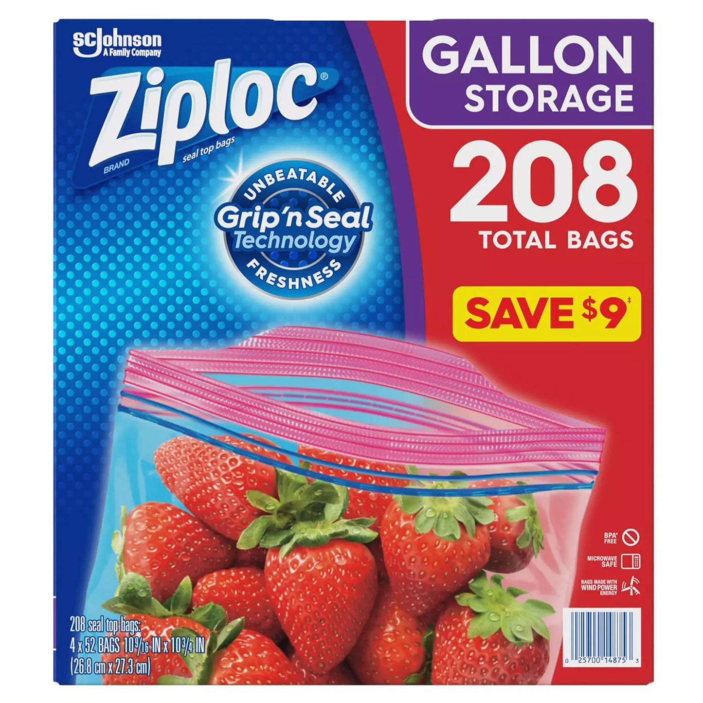 Ziploc Easy Open Tabs Storage Gallon Bags, 52 count(Pack of 4)