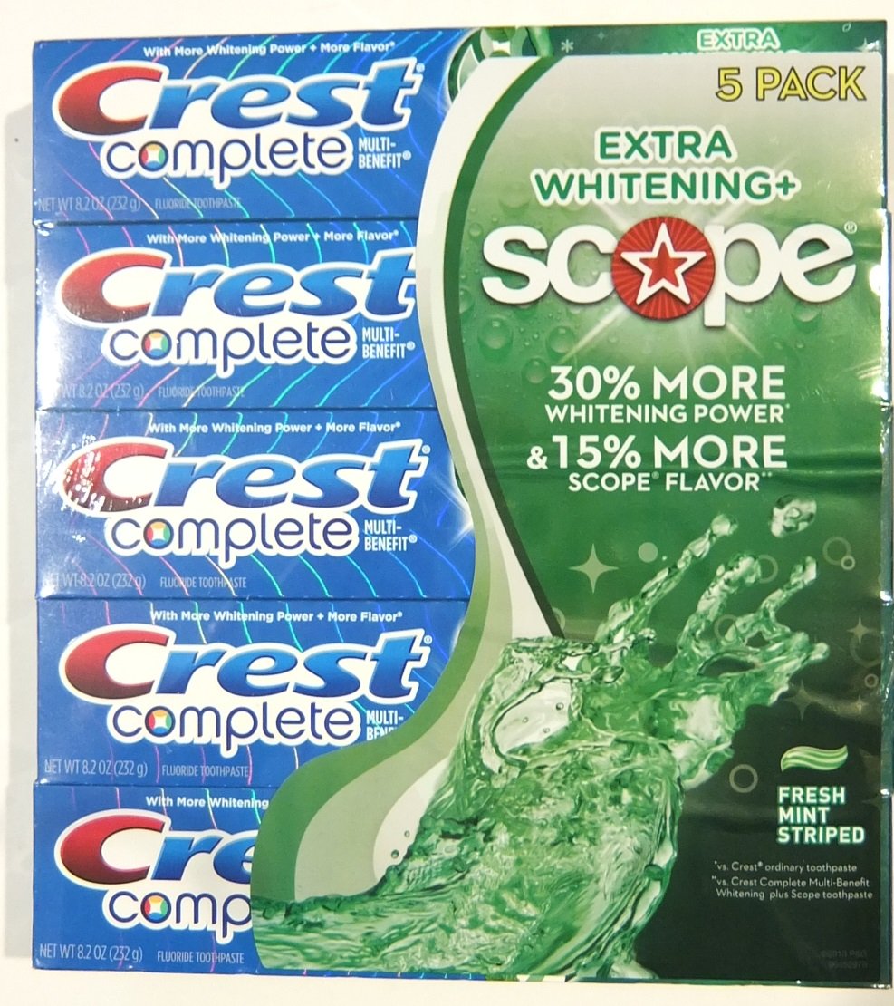 Crest Complete Multienefit Toothpaste Extra Whitening Plus Scope 8.2 Oz (Pack of 5)