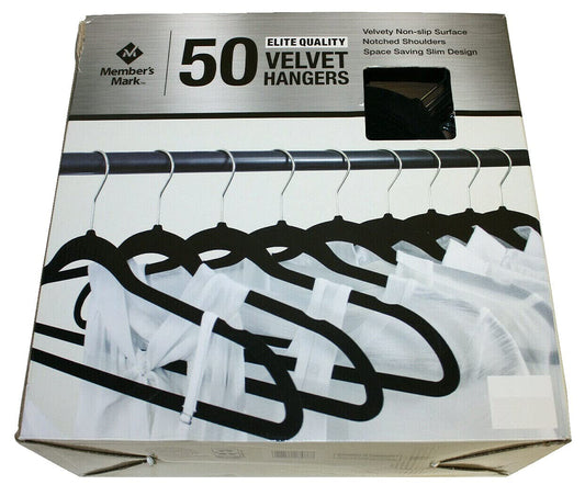 Member's Mark Elite-Quality Black Velvet Hangers with Chrome Hooks (Pack of 50)