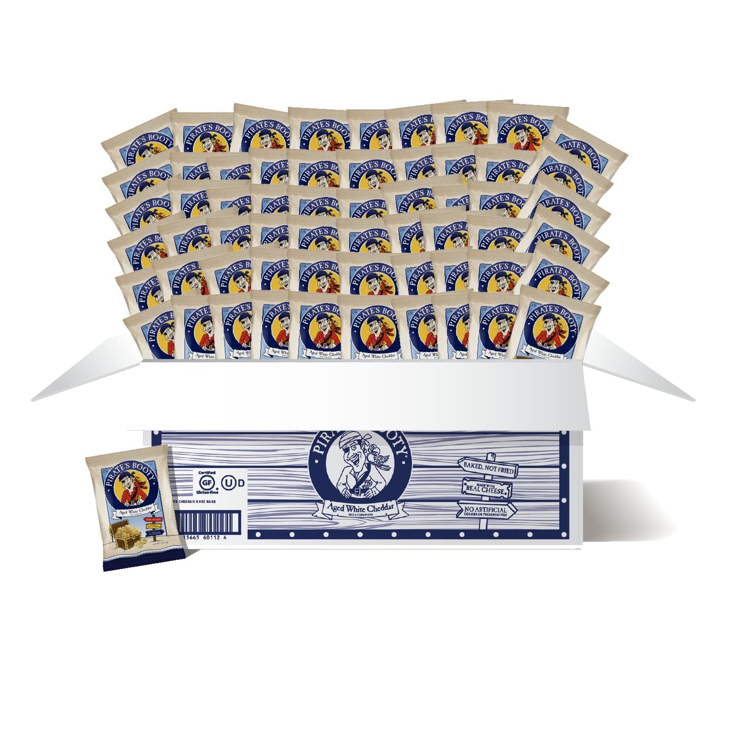 Pirate's Booty Aged White Cheddar Cheese Puffs, 60ct, 0.5oz Individual Size Bags, Gluten Free, Healthy Kids Snacks, 100 Calorie Packs