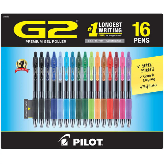 Pilot G2 Premium Refillable And Retractable Gel Ink Pens, Fine Point (0.7mm), 16 Colors, 16 Count (17146)