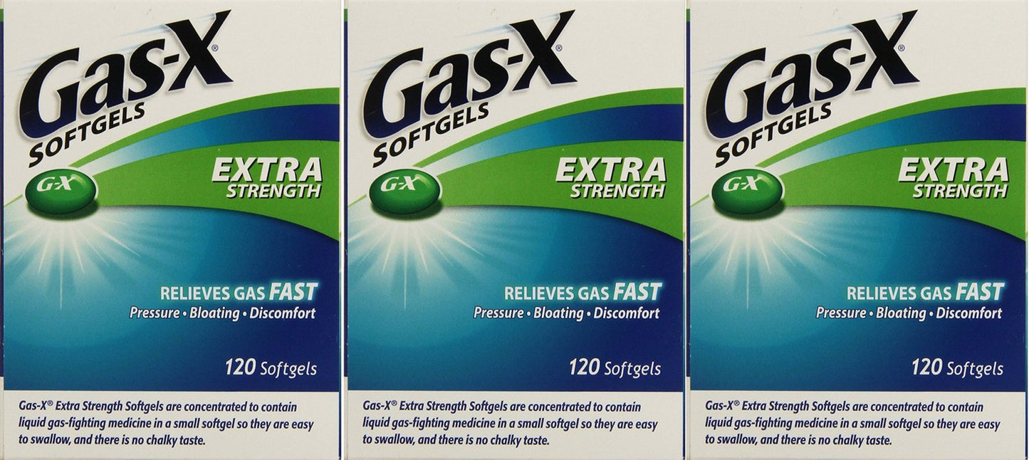 Gas-X Extra Strength Antigas Simethicone, 120 Softgels ( Family Pack of 3)