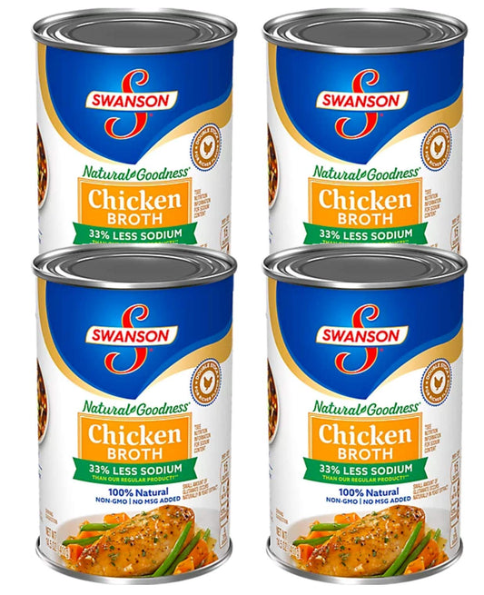 Swanson 33% Less Sodium 100% Natural Non-GMO/No MSG Chicken Broth Cans - 4 Cans (14.5 oz ea)