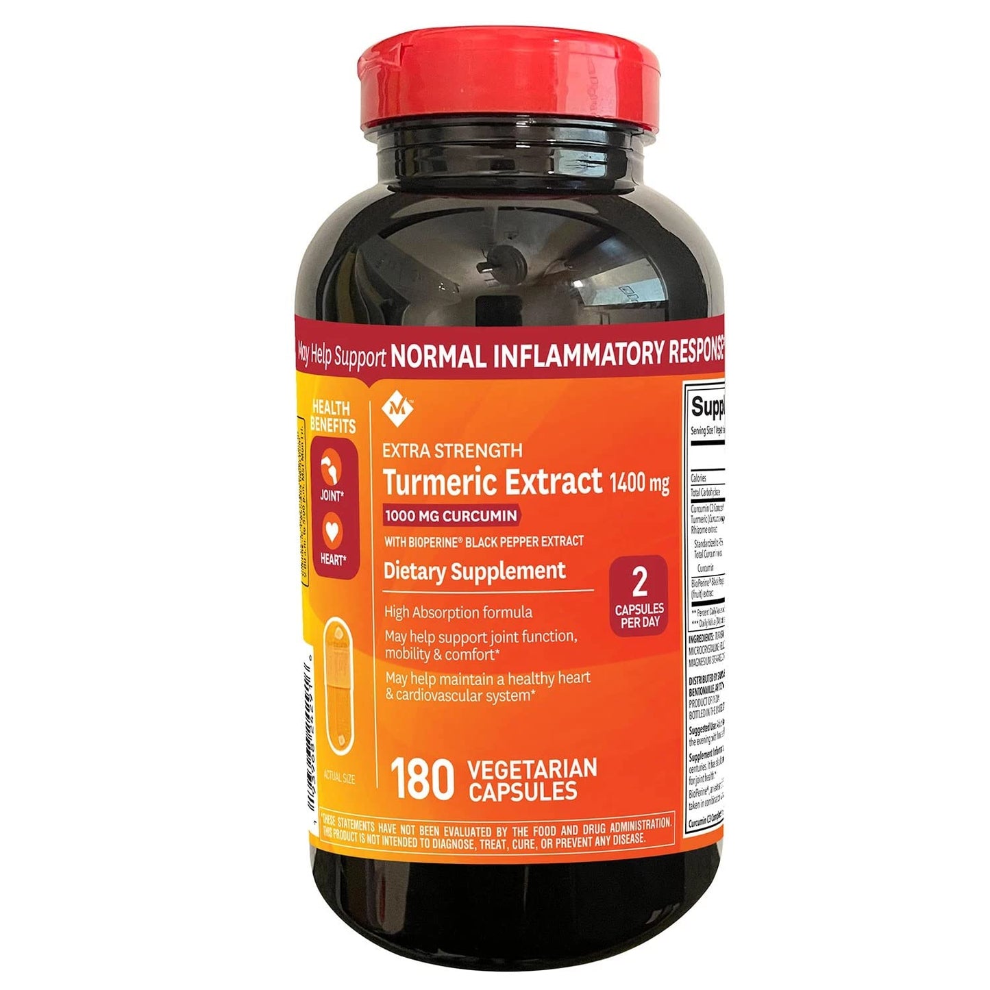 Members Mark Extra Strength Turmeric Extract Vegetarian Caps, 1400 mg (180 Ct)