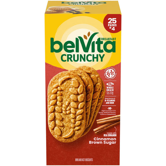 belVita Cinnamon Brown Sugar Breakfast Biscuits, 25 pk., 4 biscuits per pack