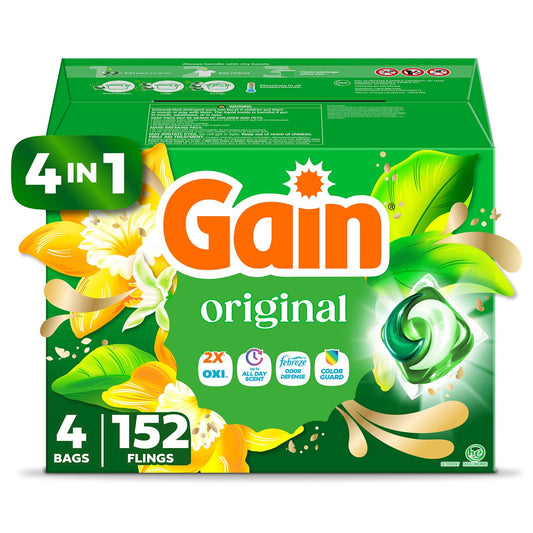 Gain Flings! 3 in 1 Laundry Detergent Pacs, Original Scents, 152 ct.