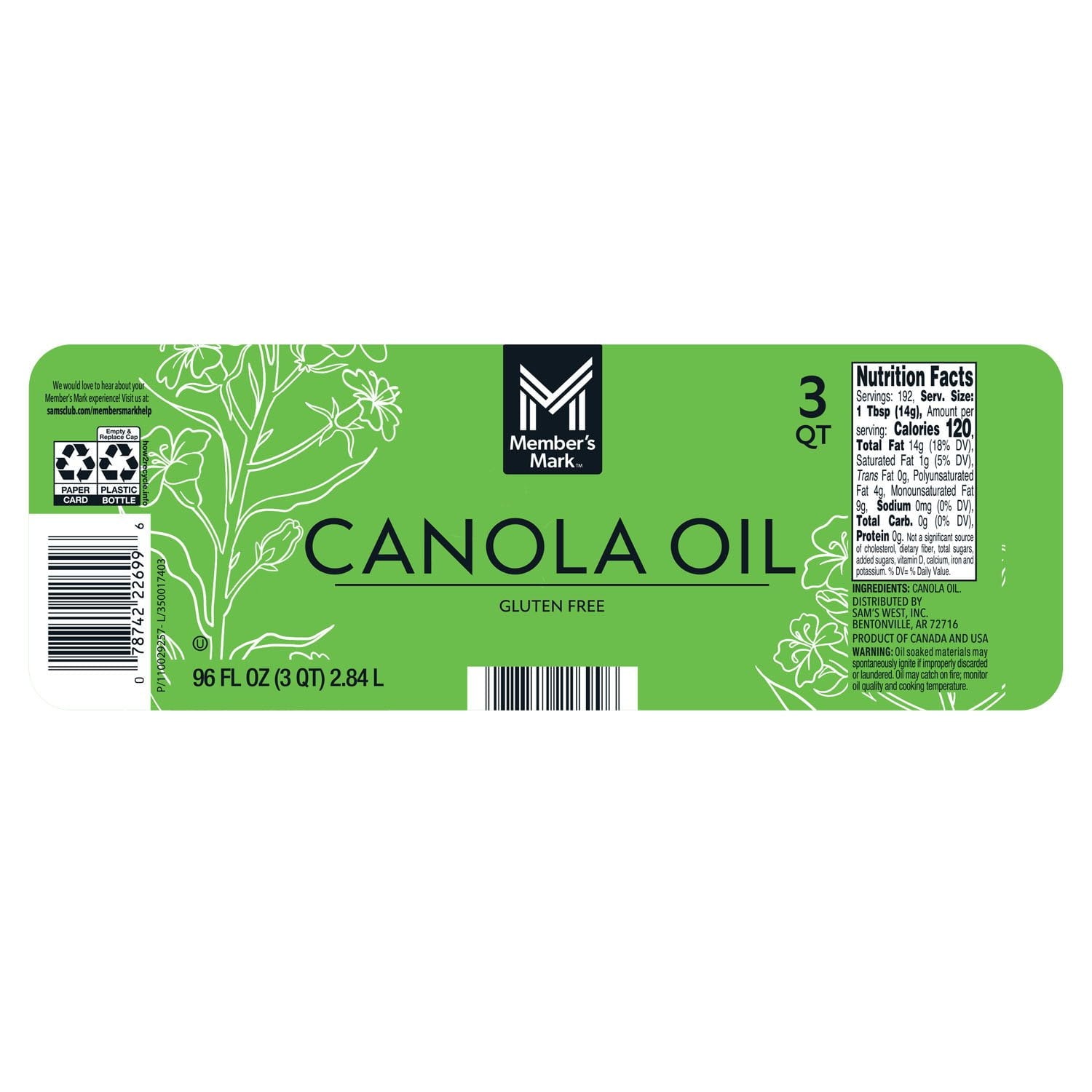 Member's Mark Canola Oil, 192 fl. oz.