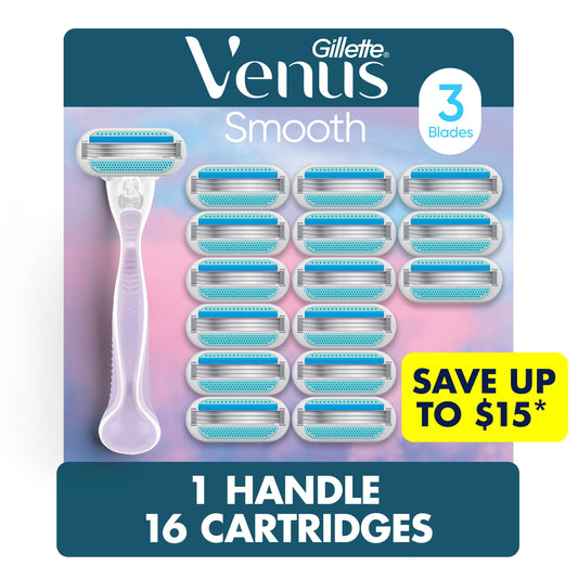 Venus Original Smooth Women's Razor, 3 Blade, Handle + 16 Cartridges