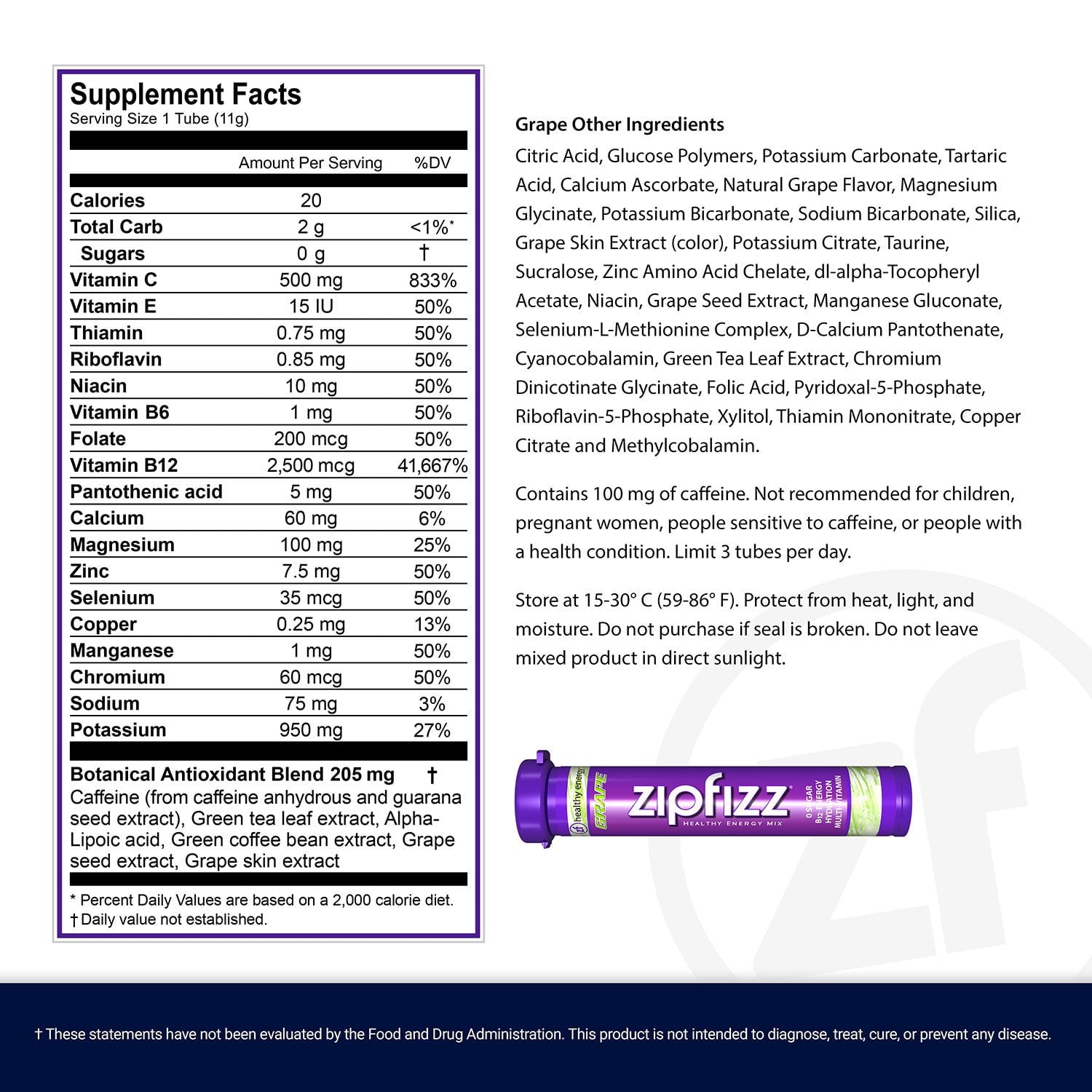 Zipfizz Energy Drink Mix, Grape (20 ct.)