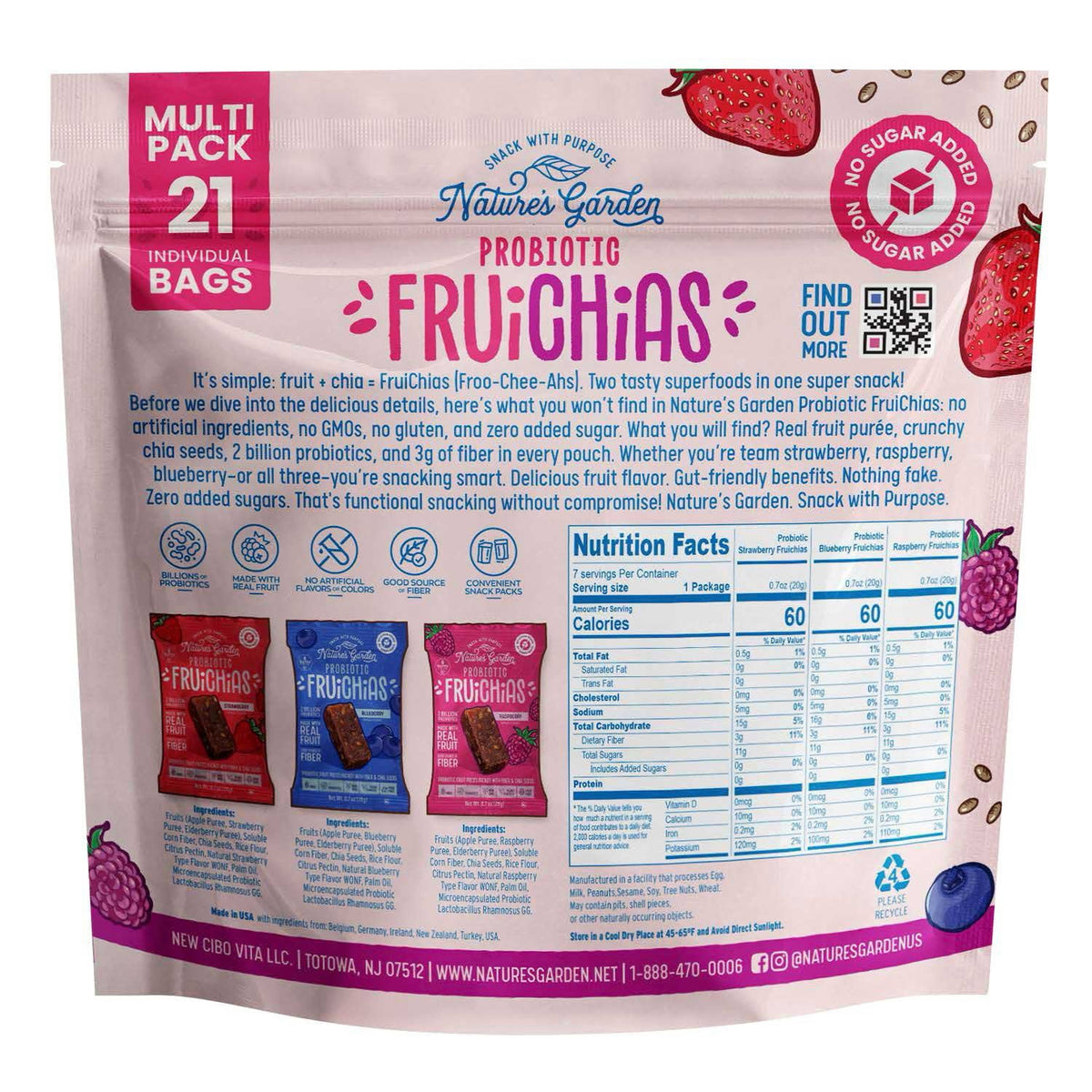Nature's Garden Probiotic FruiChia Variety Pack Snacks, 0.7 oz., 21 pk.