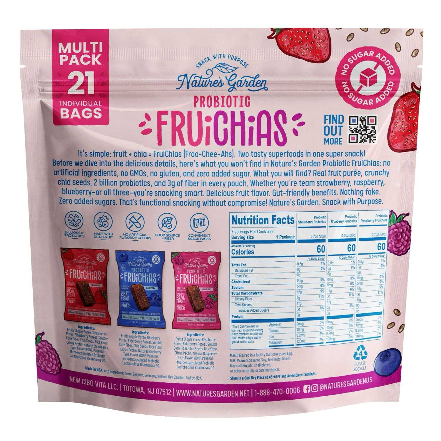 Nature's Garden Probiotic FruiChia Variety Pack Snacks, 0.7 oz., 21 pk.