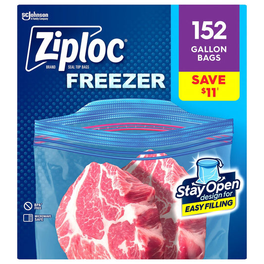Ziploc Brand Gallon Freezer Storage Bags, Stay Open Design, Easy to Fill, 152 ct.