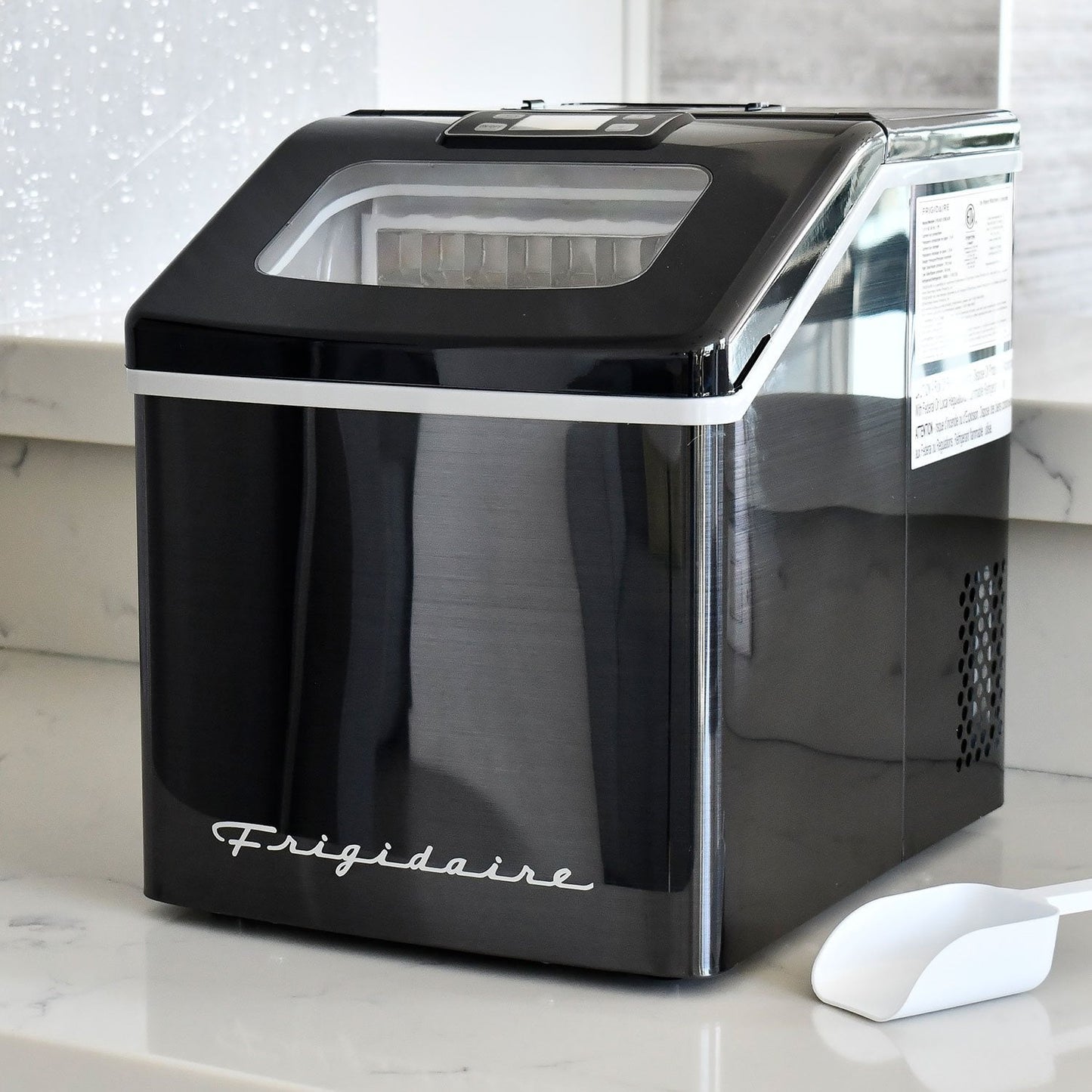 Frigidaire Ice Maker, Countertop Stainless Steel Ice Maker with Transparent Window, Clear Ice Cube Maker with 40 lbs. Capacity, Ice Maker Machine