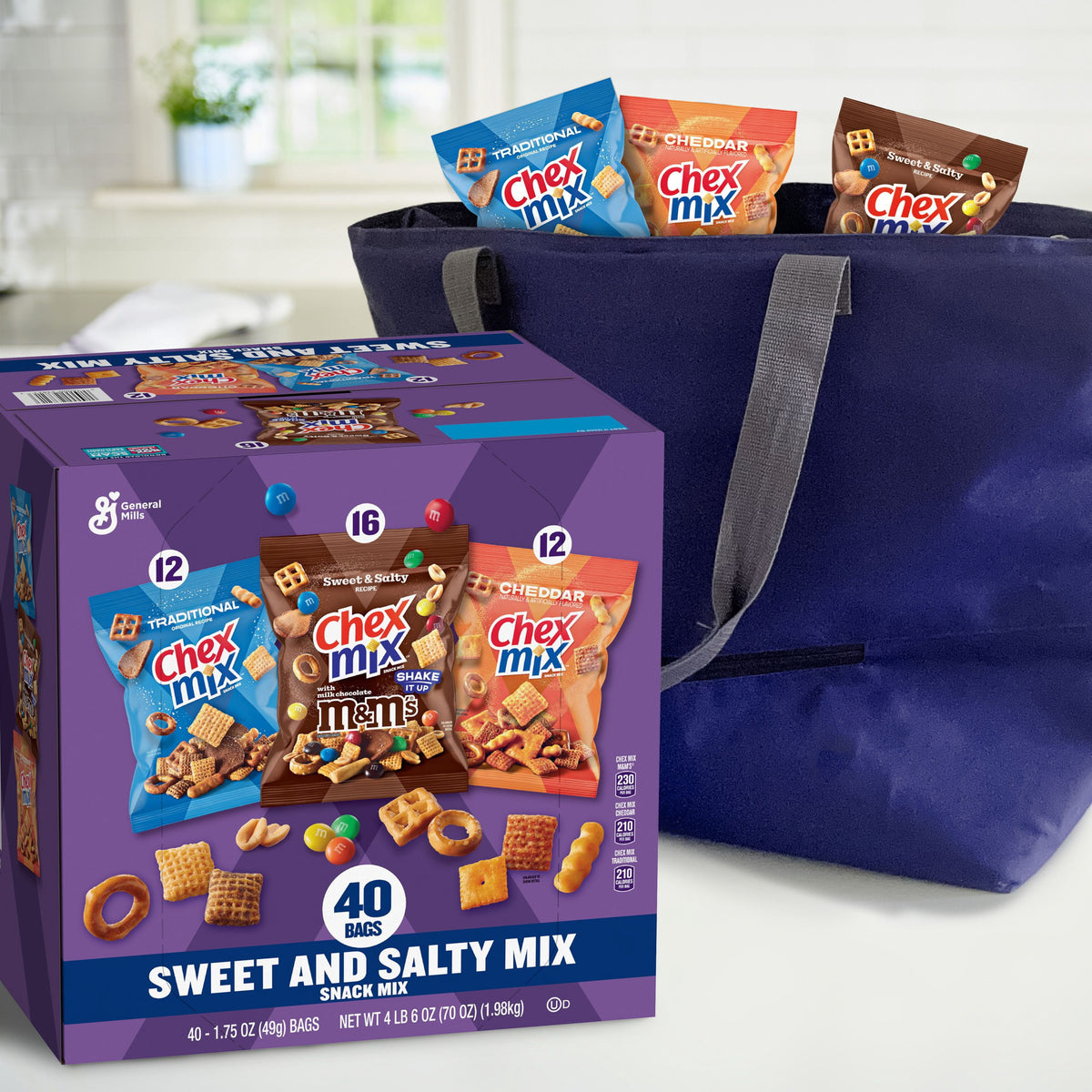 Chex Mix Traditional, Cheddar and M&M Sweet & Salty Mix Variety Pack, 1.75 oz., 40 pk.