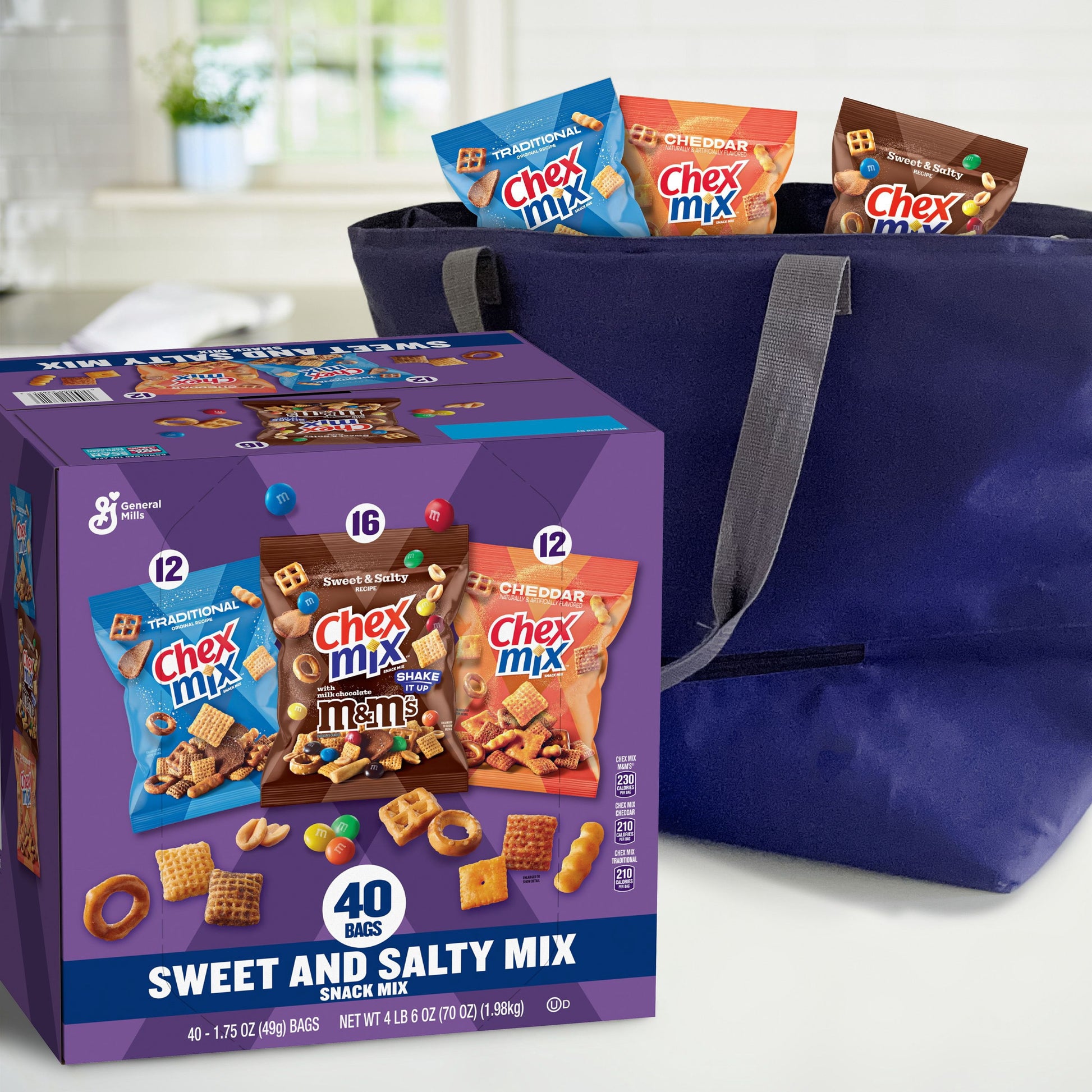 Chex Mix Traditional, Cheddar and M&M Sweet & Salty Mix Variety Pack, 1.75 oz., 40 pk.