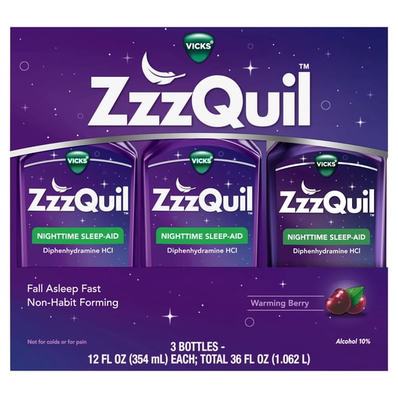 ZzzQuil Nighttime Sleep-Aid Liquid, Berry, 12 fl. oz., 3 pk.