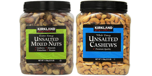 Kirkland Signature Unsalted Mixed Nuts and Unsalted Cashews Bundle - Includes Kirkland Signature Extra Fancy Unsalted Mixed Nuts (2.5 LB) and Whole Fancy Unsalted Cashews (2.5 LB)