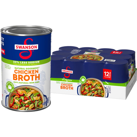 Swanson Natural Goodness Lower Sodium Chicken Broth, 14.5 oz Can (12 Pack)