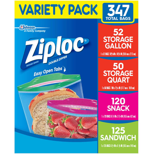 Ziploc Double Zipper Bag, Variety Pack, 347 Count