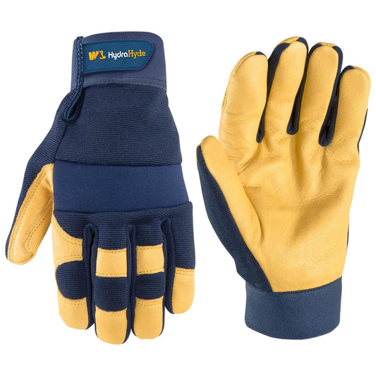 Wells Lamont Men's Leather Palm Work Gloves | Heavy Duty, Form Fitting for Improved Dexterity | Made with Water-Resistant HydraHyde, Blue, Medium (3207M)