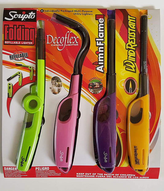 Scripto 4 Individually Packaged Multi-Purpose Utility Lighters 2021 New Version