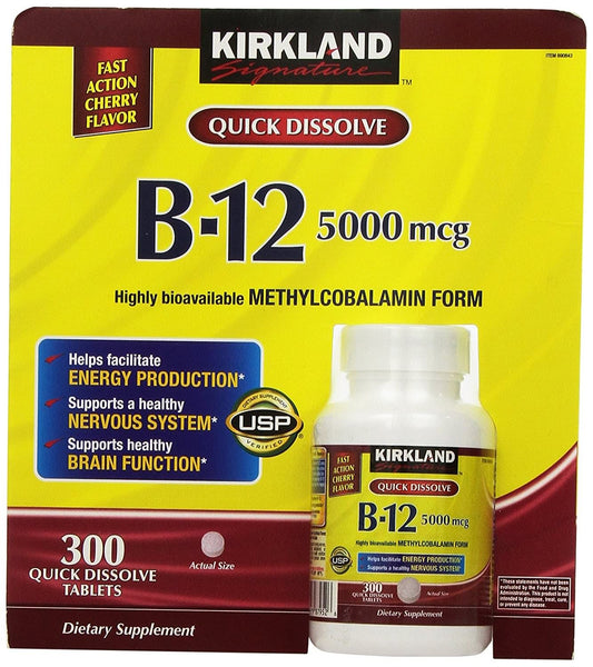 Kirkland zTWEnF Sublingual B-12 5000 mcg. Cherry, Fast Act, 300 Tablets (4 Pack)
