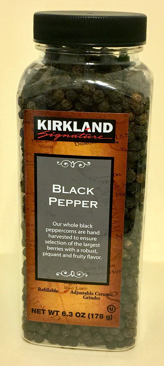 Kirkland Signature Black Pepper OU Kosher Certified, 2 Bottles of 6.3 oz Total of 12.6 oz 356 gram
