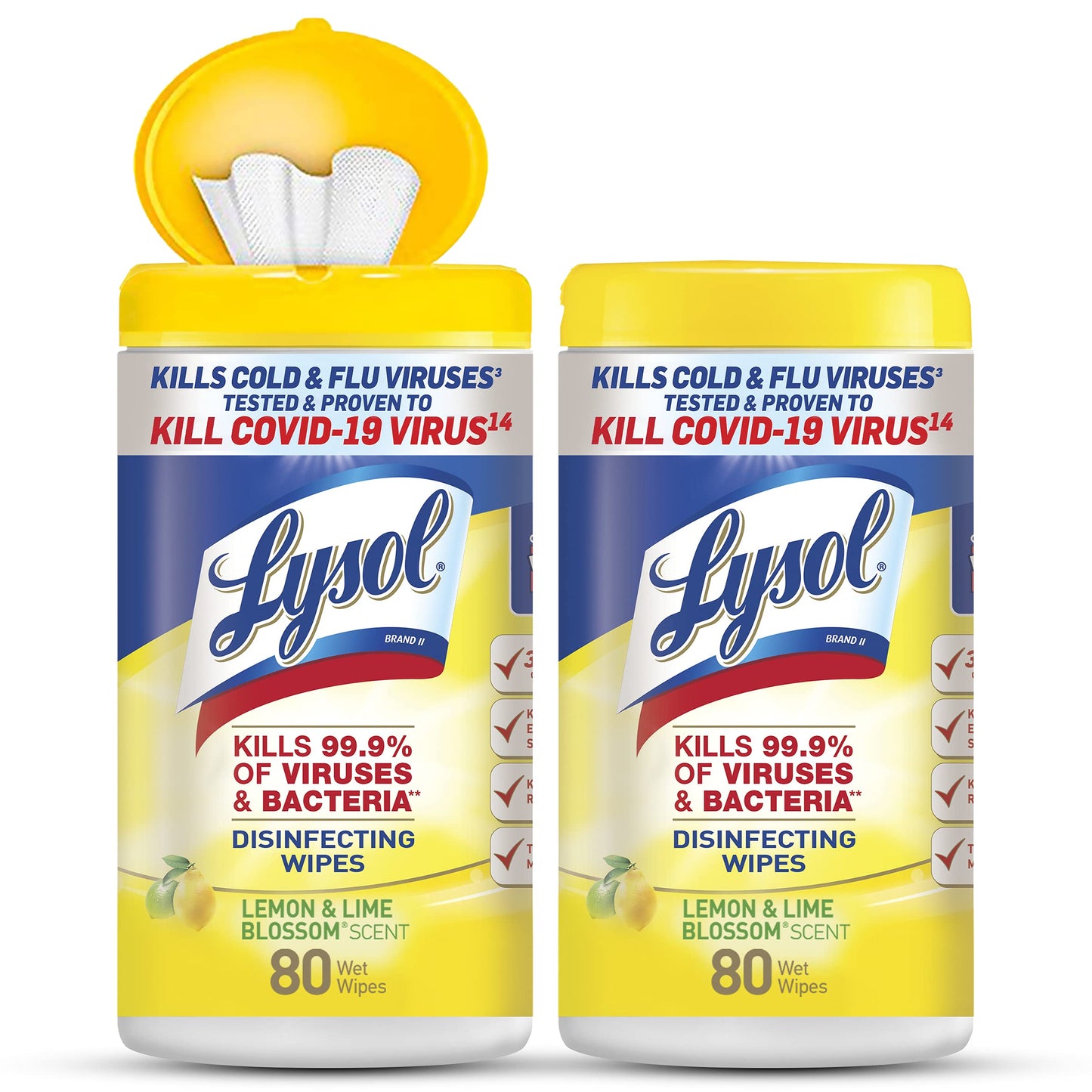 Lysol Disinfectant Wipes, Multi-Surface Antibacterial Cleaning Wipes, for Disinfecting and Cleaning, Lemon and Lime Blossom, 80 Count (Pack of 2)