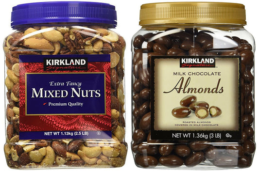 Kirkland Signature Mixed Nuts and Milk Chocolate Roasted Almonds Bundle - Includes Kirkland Signature Fancy Mixed Nuts (2.5 LB) and Milk Chocolate Roasted Almonds (3.0 LB )