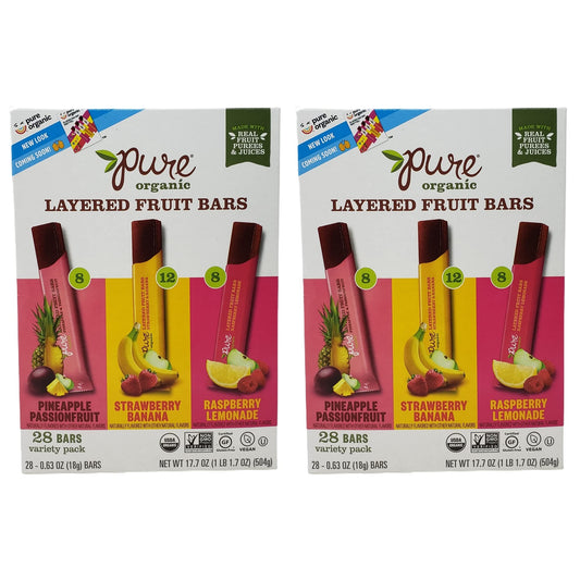 CC Goods Pure Organic Layered Fruit Bars - Pineapple Passion Fruit, Strawberry Banana, and Raspberry Lemonade - 28 Fruit Bars Per Box - Choose a 56 Pack or 84 Pack (56)