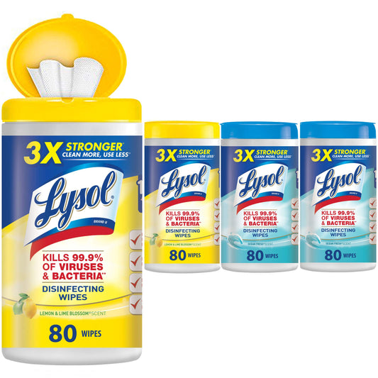 Lysol Disinfecting Wipes 320ct 4x80ct Cleaning Wipes Cleaning Supplies Packaging May Vary, White, Lemon & Ocean Breeze, Lemon Lime Blossom,Ocean Fresh, 320 Count