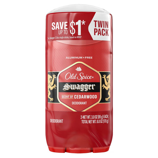 Old Spice Aluminum Free Deodorant for Men, 24/7 Odor Protection, 24/7 Freshness & Lasting Scent, Goes on Clean, Swagger with Cedarwood Scent, 3.0 oz (Pack of 2)