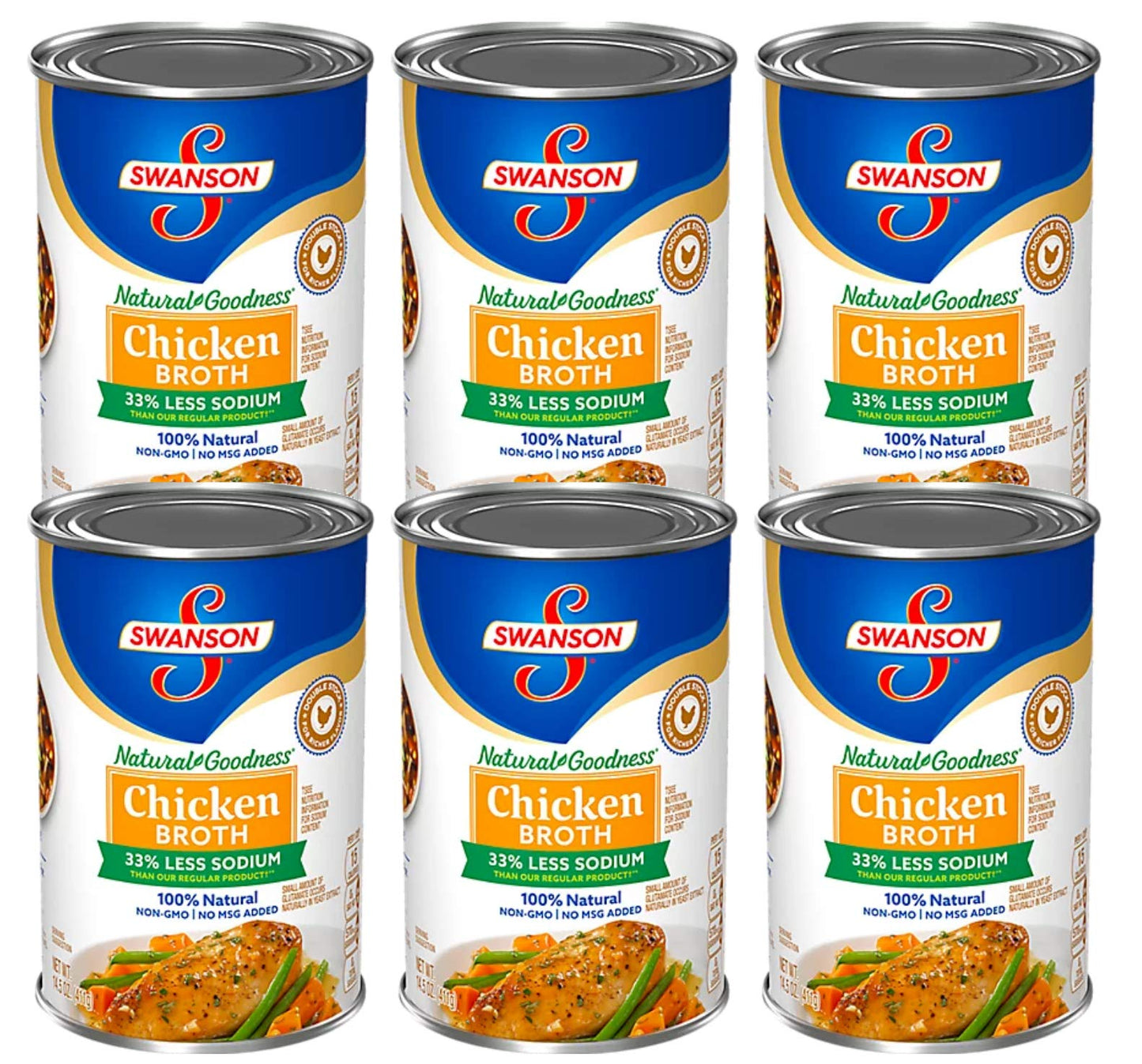 Swanson 33% Less Sodium 100% Natural Non-GMO/No MSG Chicken Broth Cans - 6 Pck (14.5 oz ea)