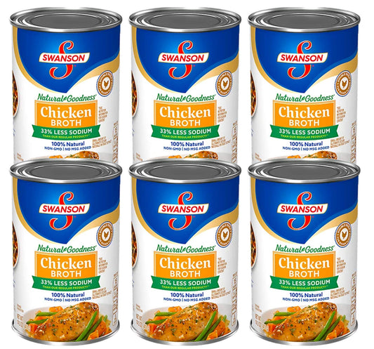 Swanson 33% Less Sodium 100% Natural Non-GMO/No MSG Chicken Broth Cans - 6 Pck (14.5 oz ea)