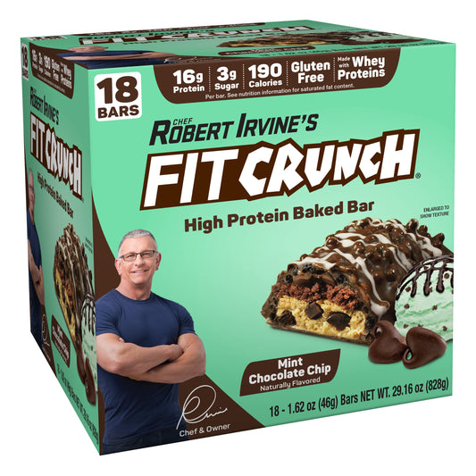 FITCRUNCH Snack Size Protein Bars, World’s Only 6-Layer Baked Bar, 3g of Sugar & Soft Cake Core (18 Bars, Mint Chocolate Chip)