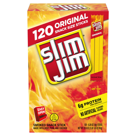 Slim Jim Snack-Sized Smoked Meat Stick, Original Flavor, .28 Oz. 120-Count