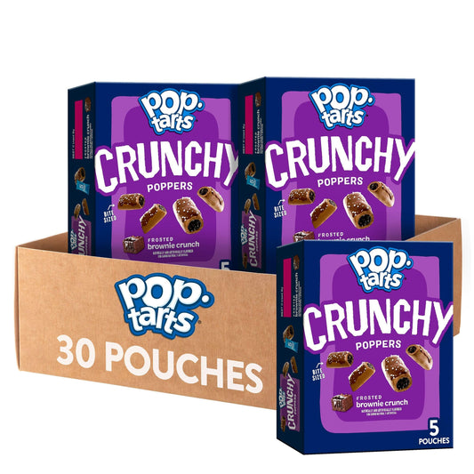 Pop-Tarts Crunchy Poppers Crunchy Filled Snack Pieces, Kids Snacks, On-the-Go Snacks, Frosted Brownie Crunch (6 Boxes, 30 Pouches)