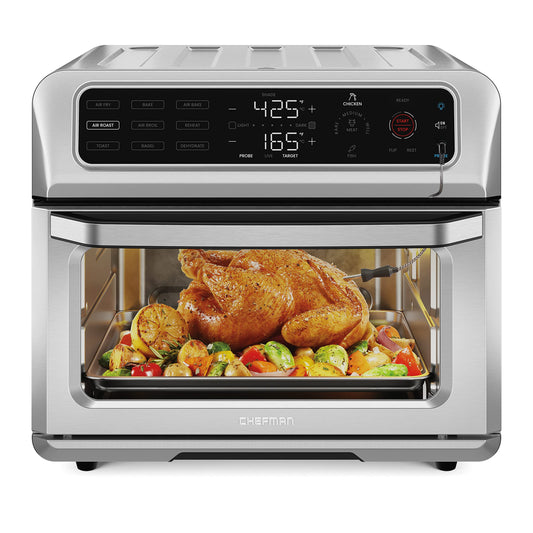 Chefman Air Fryer Toaster Oven Combo with Probe Thermometer, 12-In-1 Stainless Steel Convection Countertop, 10 Inch Pizza, 4 Slices of Toast, Cooking, Baking, Toasting, Roaster Oven Airfryer 20QT