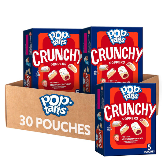 Pop-Tarts Crunchy Poppers Crunchy Filled Snack Pieces, Kids Snacks, On-the-Go Snacks, Frosted Strawberry Crunch (6 Boxes, 30 Pouches)