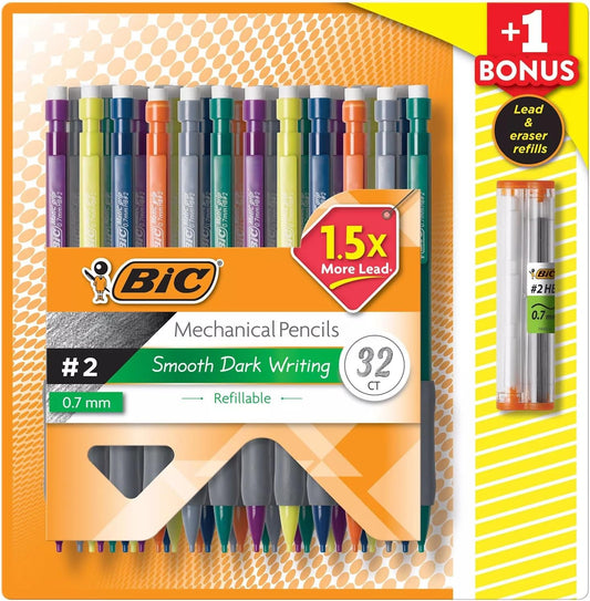 BIC Matic Grip Mechanical Pencil, HB #2, 0.7mm, 32 Pencils