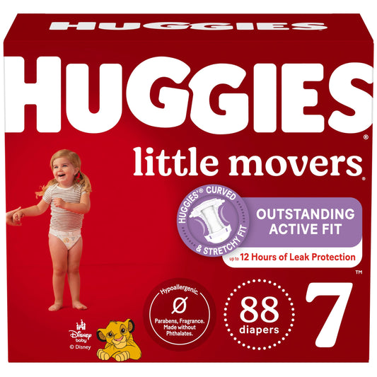 Huggies Size 7 Diapers, Little Movers Baby Diapers, Size 7 (41+ lbs), 88 Count, Packaging May Vary