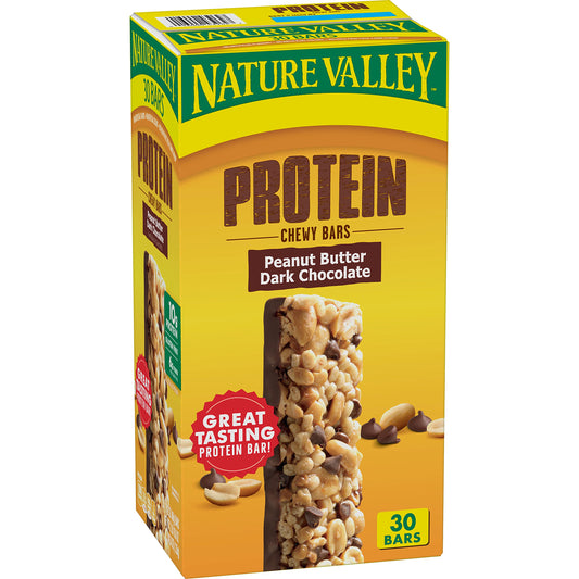 Nature Valley Chewy Protein Granola Bars, Peanut Butter Dark Chocolate, 30 Bars, 42.6 OZ